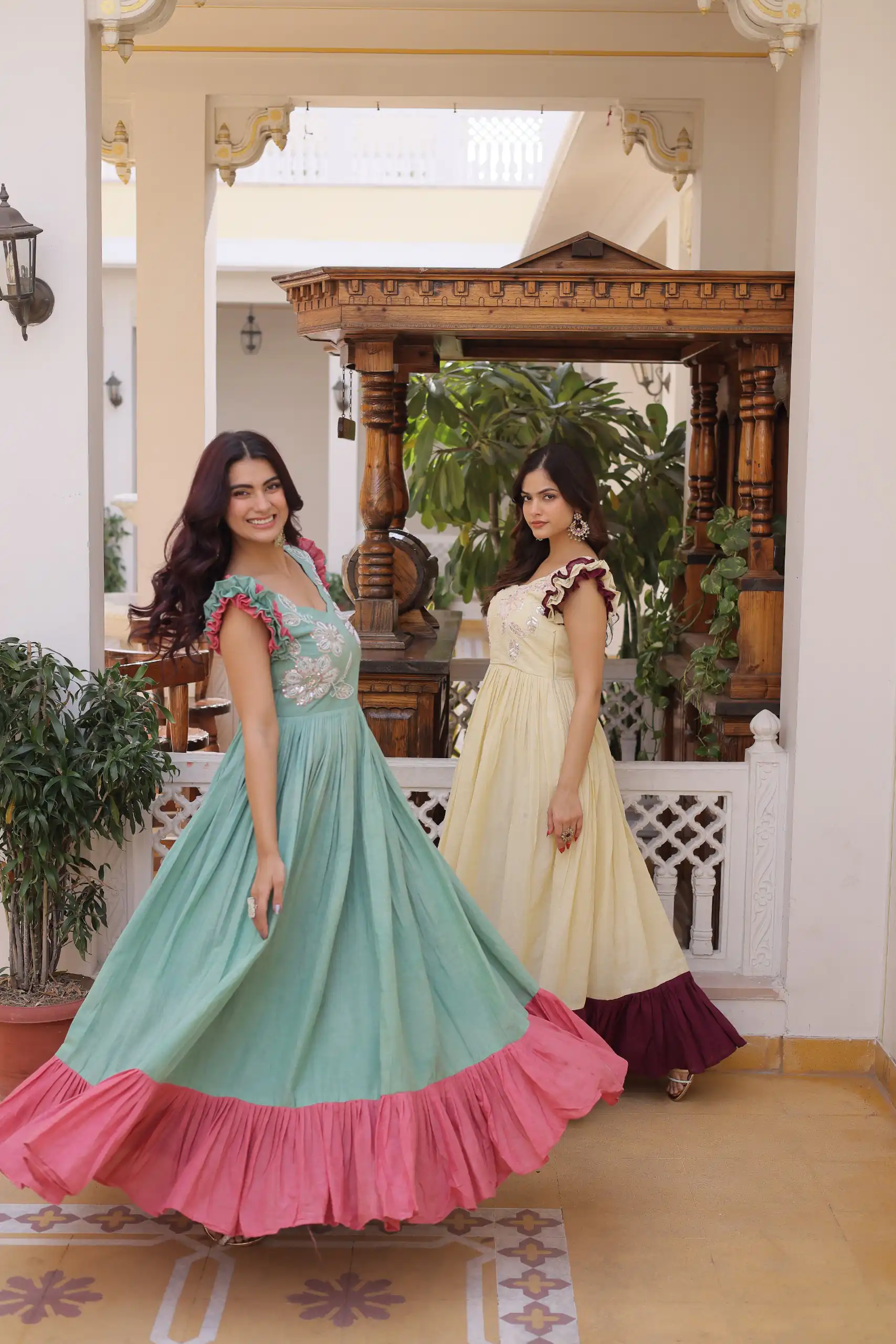 KA 1234 Cream Color Cotton Gown with Sequins Work & Embroidery Work. Festive Deal ₹1819. Delivery 4-6 Working Days. Shop now. | Bollywood Gowns, Creative Gowns, Designer Gowns, Embroidered Gowns, Gowns, Party Wear Gowns