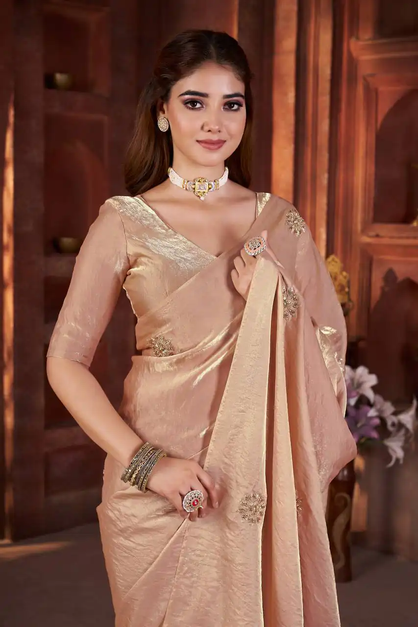 BT 3142 Cream Fandy Satin Silk Saree Perfect for Wedding, Party, Karwa Chauth, Reception, Pooja – . Festive Deal ₹1999. Delivery 4-6 Working Days. | Bollywood Sarees, Creative Sarees, Designer Sarees, Embroidered Sarees, Ethnic Saree, Modern Digital sarees, Party Wear Sarees, Sarees