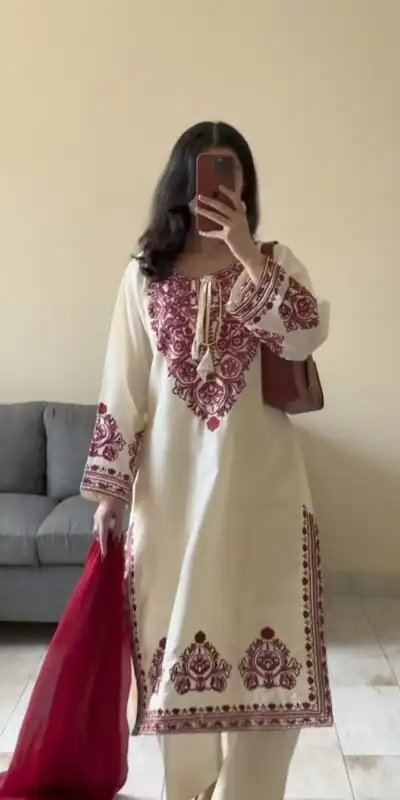 DC 108 Cream Color Natural Crep Salwar Suit with Embroidery Work. Wedding, Party, Festive, Best Price ₹1849. Delivery 4-6 Working Days. Shop now. | Jump Suits, Straight Suits, Casual Suits, Creative suits, Designer Suits, Palazzo Suits, Party Wear Suits, Patiala Suits, Salwar suit