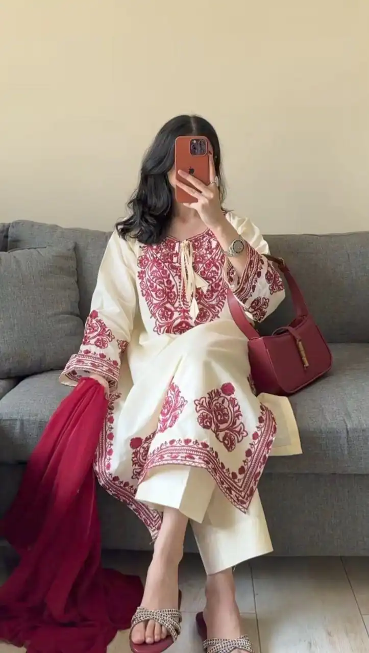 DC 108 Cream Color Natural Crep Salwar Suit with Embroidery Work. Wedding, Party, Festive, Best Price ₹1849. Delivery 4-6 Working Days. Shop now. | Jump Suits, Straight Suits, Casual Suits, Creative suits, Designer Suits, Palazzo Suits, Party Wear Suits, Patiala Suits, Salwar suit