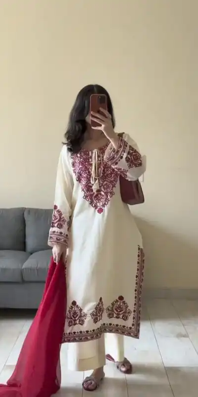 DC 108 Cream Color Natural Crep Salwar Suit with Embroidery Work. Wedding, Party, Festive, Best Price ₹1849. Delivery 4-6 Working Days. Shop now. | Jump Suits, Straight Suits, Casual Suits, Creative suits, Designer Suits, Palazzo Suits, Party Wear Suits, Patiala Suits, Salwar suit