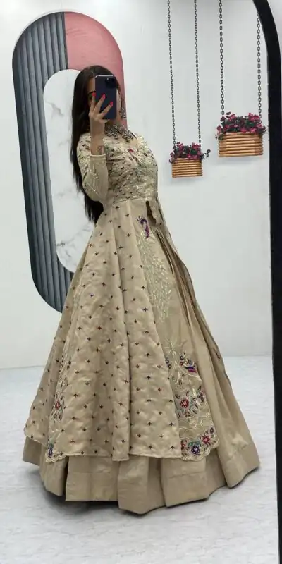 PC 528 Cream Color Vichitra Sequence Work Lehenga Choli Designer Work. Grab it for ₹2649. Delivery 4-6 Working Days. Shop now. | Bollywood Lehenga, Creative Lehenga, Designer Lehenga, Embroidered Lehenga, Lehenga, Party Wear Lehenga