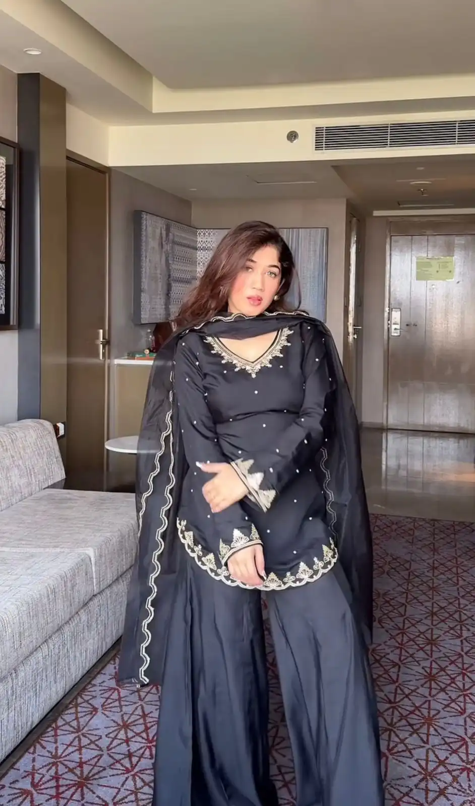 MF 499 Dark Grey Natural Crep Silk Salwar Suit with Embroidery Work & Lace Work. Introductory Price ₹1899. Delivery 4-6 Working Days. Shop now. | Jump Suits, Straight Suits, Tops & Bottoms, Track Suits, Trendy Wear, Casual Suits, Creative suits, Designer Suits, Palazzo Suits, Party Wear Suits, Patiala Suits, Salwar suit