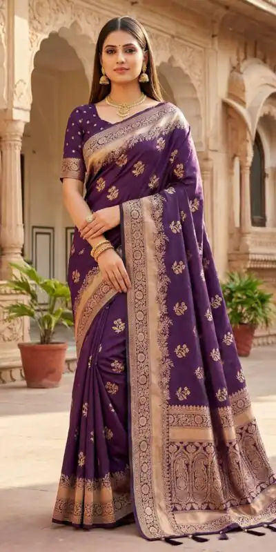 MB 39 Dark Purple Color Banarasi Saree with Zari Work & Lace Work. Introductory Price ₹1899. Delivery 4-6 Working Days. Shop now. | Bollywood Sarees, Creative Sarees, Designer Sarees, Embroidered Sarees, Ethnic Saree, Modern Digital sarees, Party Wear Sarees, Sarees