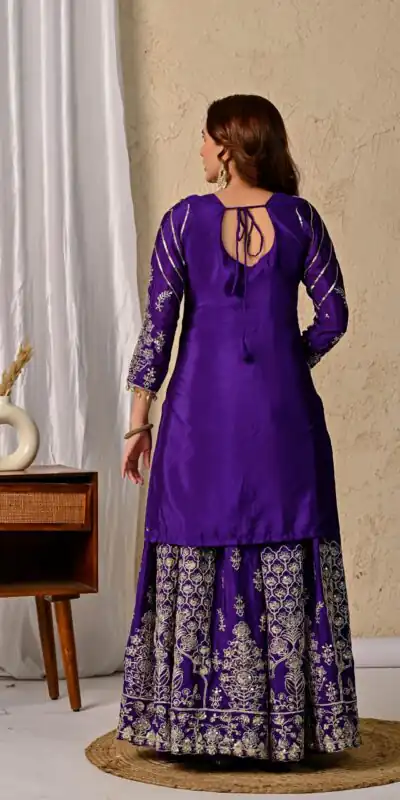 NF 1245 Dark Purple Chinon Silk Lehenga Choli with Embroidery Work & Zari Work. Now at just ₹2449. Delivery 4-6 Working Days. Shop now. | Bollywood Lehenga, Creative Lehenga, Designer Lehenga, Embroidered Lehenga, Lehenga, Party Wear Lehenga