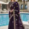 BT 442 Dark Purple in Fandy Satin Silk. Embroidery Work & Zari Work Saree Affordable Price ₹1999. Delivery 4-6 Working Days. Shop now. | Bollywood Sarees, Creative Sarees, Designer Sarees, Embroidered Sarees, Ethnic Saree, Modern Digital sarees, Party Wear Sarees, Sarees