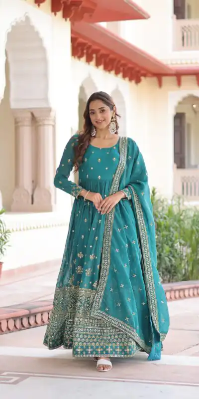 EKA 1216 Firozi in Silver Crunchy mbroidery Work & Sequins Work Gown . Available at ₹2649 only. Delivery 4-6 Working Days. Shop now. | Bollywood Gowns, Creative Gowns, Designer Gowns, Embroidered Gowns, Gowns, Party Wear Gowns