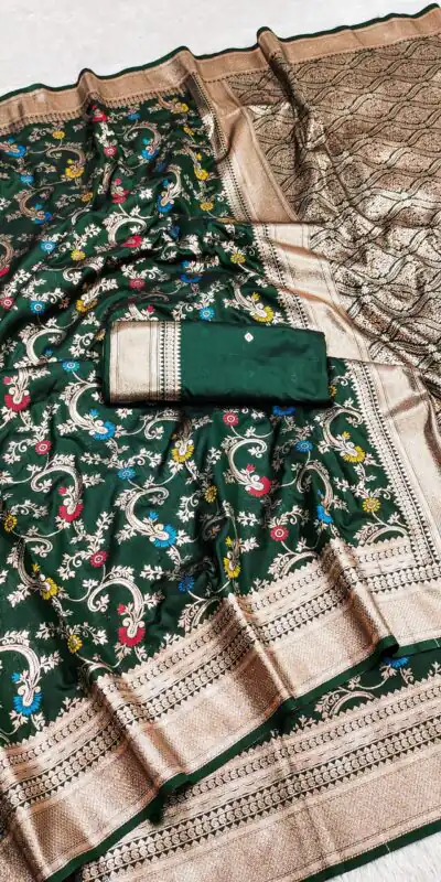 MB Green Pink Banarasi silk Saree with Zari Work & Lace Work. Wedding, Party, Festive, Now at just ₹1949. Delivery 4-6 Working Days. Shop now. | Bollywood Sarees, Creative Sarees, Designer Sarees, Embroidered Sarees, Ethnic Saree, Modern Digital sarees, Party Wear Sarees, Sarees