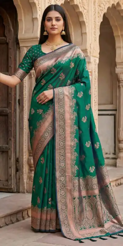 MB 39 Green Color Banarasi Saree with Zari Work & Lace Work. Introductory Price ₹1899. Delivery 4-6 Working Days. Shop now. | Bollywood Sarees, Creative Sarees, Designer Sarees, Embroidered Sarees, Ethnic Saree, Modern Digital sarees, Party Wear Sarees, Sarees