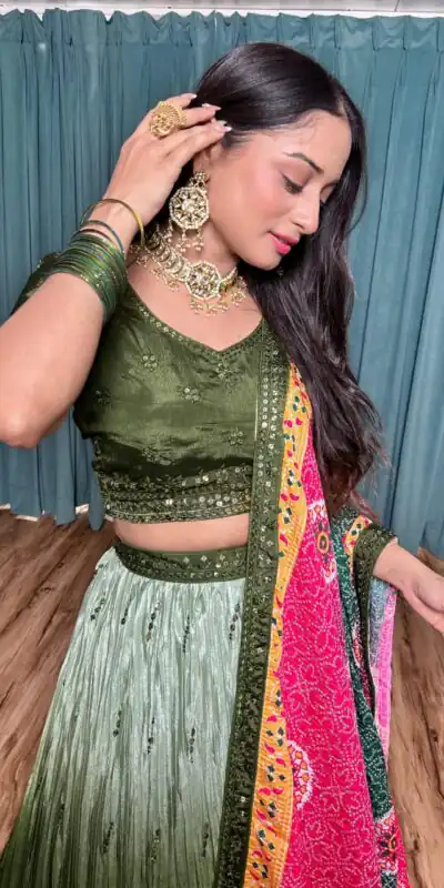 FB H60 Green Color Chinon Silk Sequins Work Lehenga Choli . Introductory Price ₹3649. Delivery 4-6 Working Days. Shop now. | Bollywood Lehenga, Creative Lehenga, Designer Lehenga, Embroidered Lehenga, Lehenga, Party Wear Lehenga