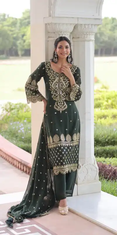 KA 1219 Green Faux Blooming Salwar SuitPerfect for Wedding, Party, Pongal, Baisakhi, Housewarming – . Now at just ₹2149. Delivery 4-6 Working Days. | Jump Suits, Straight Suits, Casual Suits, Creative suits, Designer Suits, Palazzo Suits, Party Wear Suits, Patiala Suits, Salwar suit