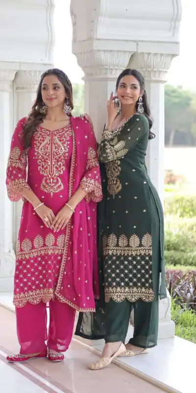 KA 1219 Green Faux Blooming Salwar SuitPerfect for Wedding, Party, Pongal, Baisakhi, Housewarming – . Now at just ₹2149. Delivery 4-6 Working Days. | Jump Suits, Straight Suits, Casual Suits, Creative suits, Designer Suits, Palazzo Suits, Party Wear Suits, Patiala Suits, Salwar suit