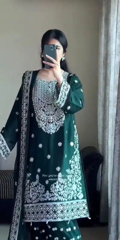 KD 1561 Green Faux Georgette Salwar Suit Perfect for Wedding, Party, Holi, Haldi, Sangeet – . Best Price ₹2399. Delivery 4-6 Working Days. Shop now. | Jump Suits, Straight Suits, Casual Suits, Creative suits, Designer Suits, Palazzo Suits, Party Wear Suits, Patiala Suits, Salwar suit