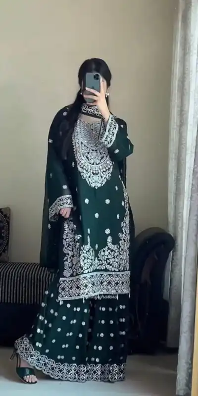 KD 1561 Green Faux Georgette Salwar Suit Perfect for Wedding, Party, Holi, Haldi, Sangeet – . Best Price ₹2399. Delivery 4-6 Working Days. Shop now. | Jump Suits, Straight Suits, Casual Suits, Creative suits, Designer Suits, Palazzo Suits, Party Wear Suits, Patiala Suits, Salwar suit