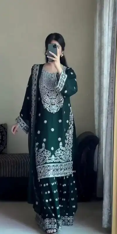 KD 1561 Green Faux Georgette Salwar Suit Perfect for Wedding, Party, Holi, Haldi, Sangeet – . Best Price ₹2399. Delivery 4-6 Working Days. Shop now. | Jump Suits, Straight Suits, Casual Suits, Creative suits, Designer Suits, Palazzo Suits, Party Wear Suits, Patiala Suits, Salwar suit