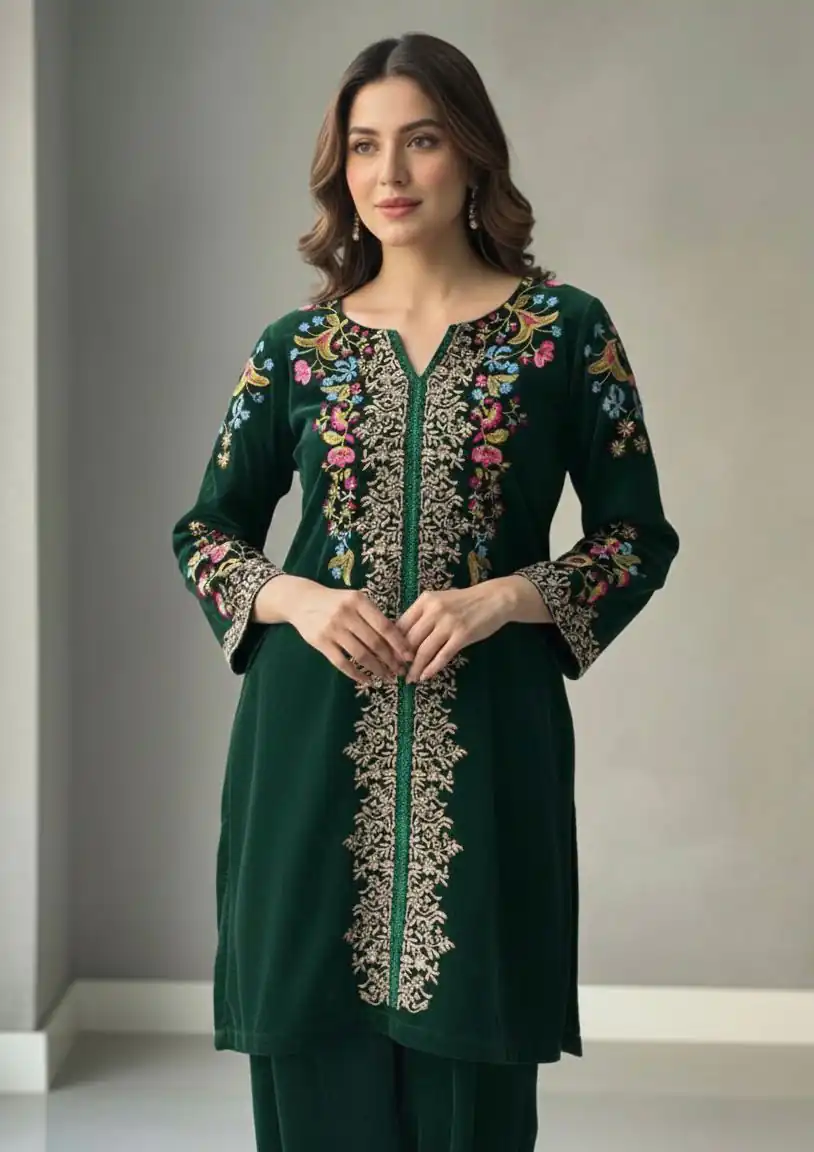 BE 426 Green Color Velvet Salwar Suit with Embroidery Work. Available at ₹1799 only. Delivery 4-6 Working Days. Shop now. | Jump Suits, Straight Suits, Tops & Bottoms, Track Suits, Trendy Wear, Casual Suits, Creative suits, Designer Suits, Palazzo Suits, Party Wear Suits, Patiala Suits, Salwar suit