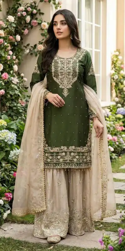 SR 1694 Green Organza Silk Salwar Suit with Embroidery Work & Lace Work. Exclusive Offer ₹1999. Delivery 4-6 Working Days. Shop now. | Jump Suits, Straight Suits, Casual Suits, Creative suits, Designer Suits, Palazzo Suits, Party Wear Suits, Patiala Suits, Salwar suit