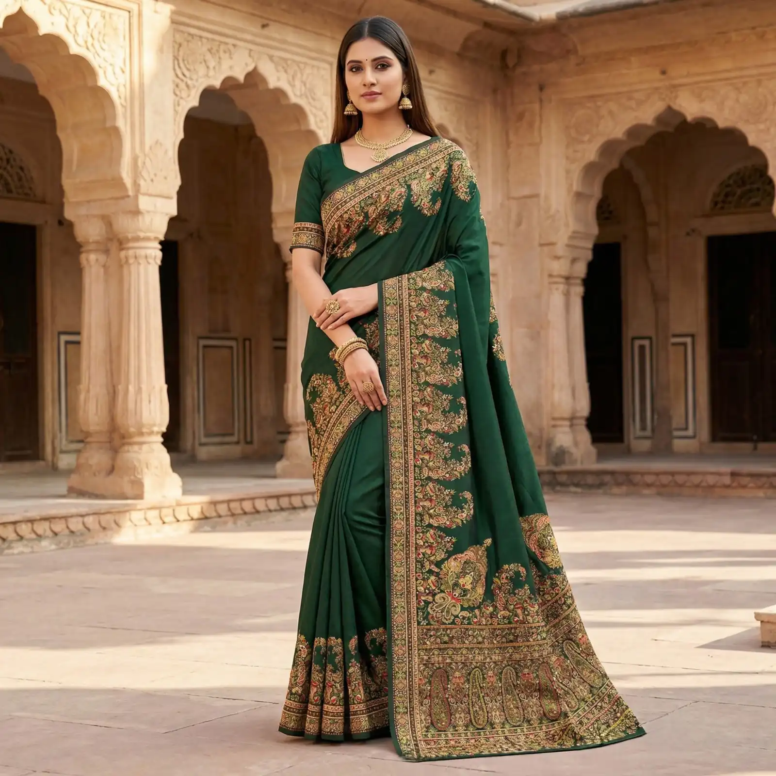 MB 46 Green Color Pashmina Silk Saree with Lace Work & Lace Border. Now at just ₹2399. Delivery 4-6 Working Days. Shop now. | Bollywood Sarees, Creative Sarees, Designer Sarees, Embroidered Sarees, Ethnic Saree, Modern Digital sarees, Party Wear Sarees, Sarees