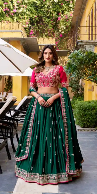 LNB 1449 Green in Silk Satin Embroidery Work & Sequins Work Lehenga Choli . Now at just ₹3749. Delivery 4-6 Working Days. Shop now. | Bollywood Lehenga, Creative Lehenga, Designer Lehenga, Embroidered Lehenga, Lehenga, Party Wear Lehenga