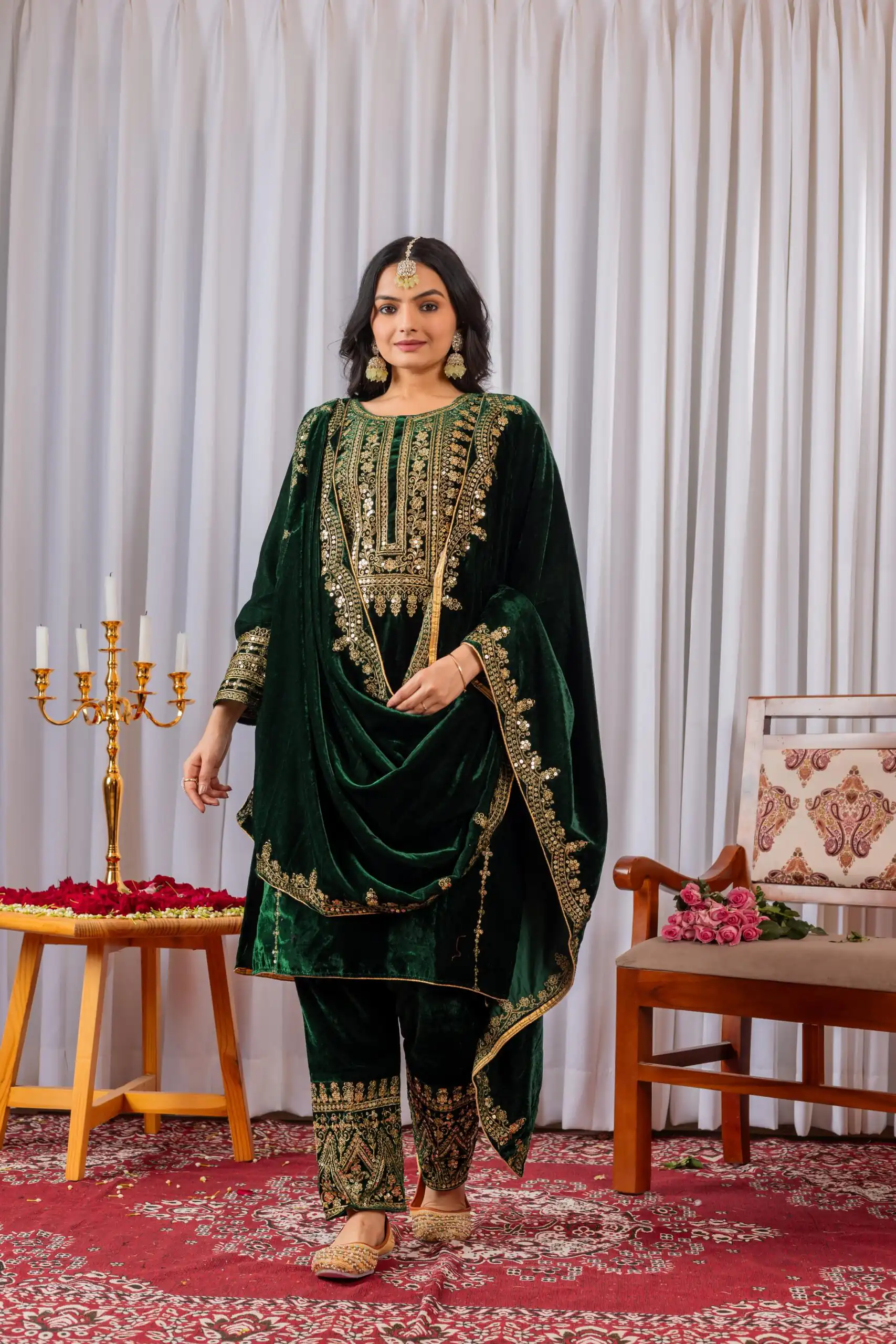 AD 089 Green Viscose Velvet Salwar Suit with Embroidery Work. Affordable Price ₹1999. Delivery 4-6 Working Days. Shop now. | Jump Suits, Straight Suits, Casual Suits, Creative suits, Designer Suits, Palazzo Suits, Party Wear Suits, Patiala Suits, Salwar suit