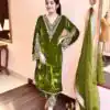 Green Viscose Velvet Embroidery Salwar Suit