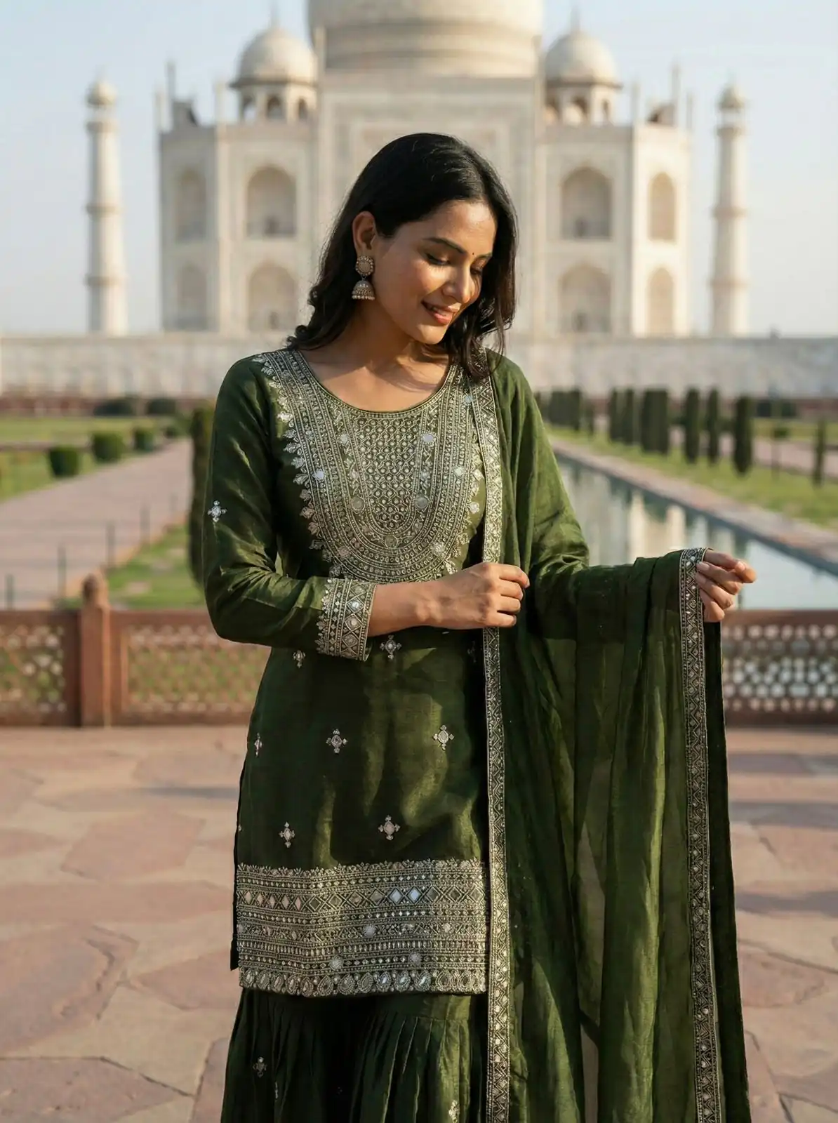 ZSR 3160 Green Zimmy Silk Salwar Suit with Embroidery Work & Mirror Work. Grab it for ₹2399. Delivery 4-6 Working Days. Shop now. | Jump Suits, Straight Suits, Casual Suits, Creative suits, Designer Suits, Palazzo Suits, Party Wear Suits, Patiala Suits, Salwar suit