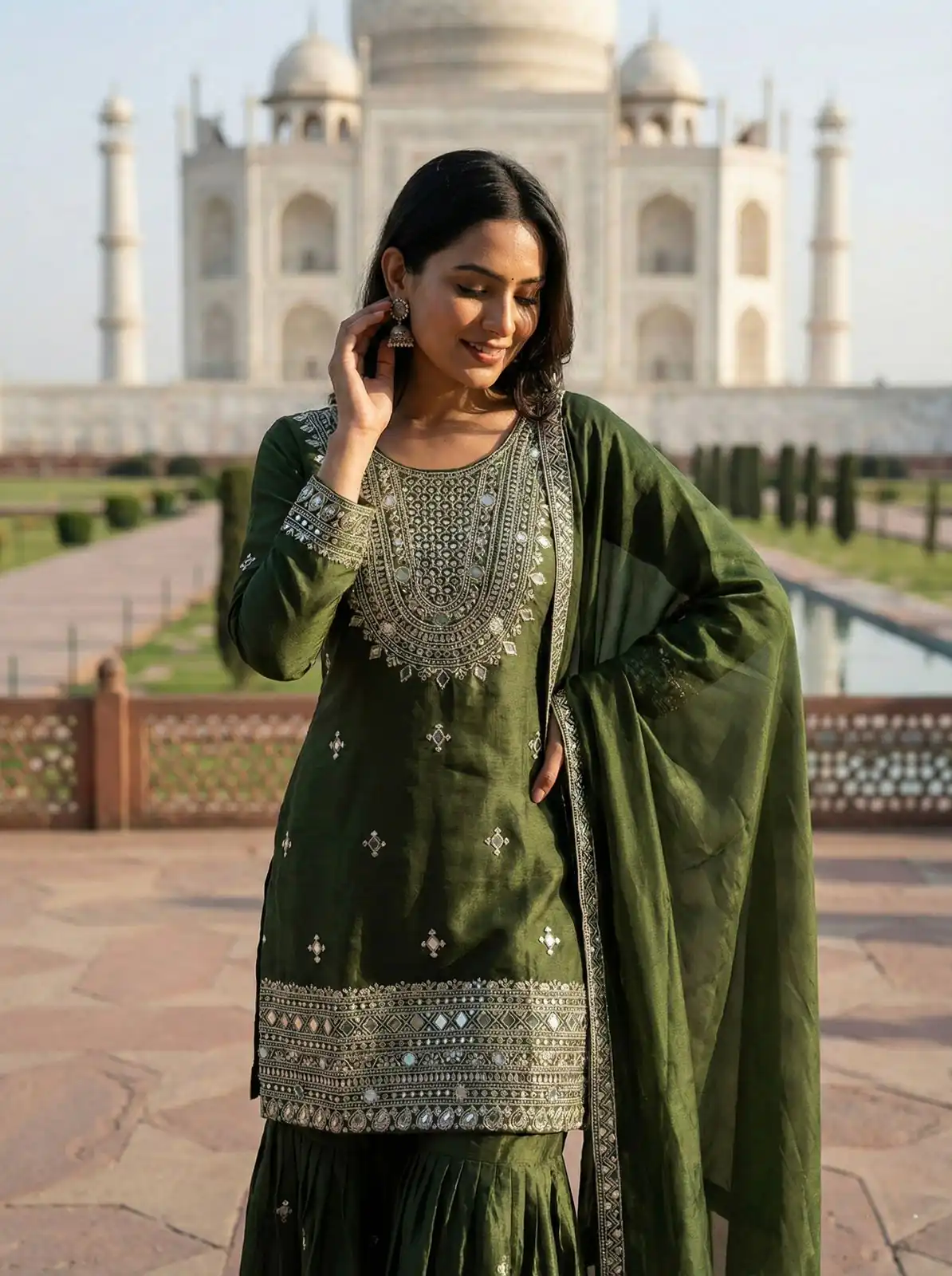 ZSR 3160 Green Zimmy Silk Salwar Suit with Embroidery Work & Mirror Work. Grab it for ₹2399. Delivery 4-6 Working Days. Shop now. | Jump Suits, Straight Suits, Casual Suits, Creative suits, Designer Suits, Palazzo Suits, Party Wear Suits, Patiala Suits, Salwar suit