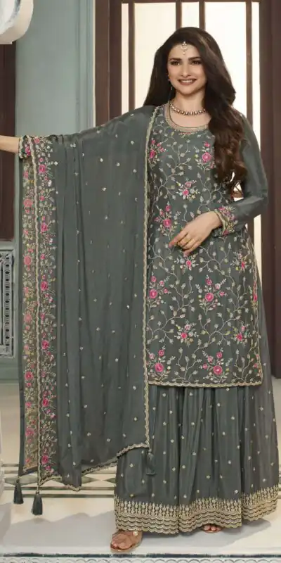 FC AVANTI 66301 Grey Chinon Salwar Suit Perfect for Wedding, Party, Traditional Day, Durga Puja, Makar Sankranti – . Get it for ₹3049. Delivery 4-6 Wor | Jump Suits, Straight Suits, Casual Suits, Creative suits, Designer Suits, Palazzo Suits, Party Wear Suits, Patiala Suits, Salwar suit
