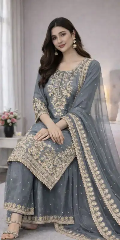 SSR 535 Grey Color in Organza Silk Embroidery Work Salwar Suit . Available at ₹2399 only. Delivery 4-6 Working Days. Shop now. | Jump Suits, Straight Suits, Tops & Bottoms, Track Suits, Trendy Wear, Casual Suits, Creative suits, Designer Suits, Palazzo Suits, Party Wear Suits, Patiala Suits, Salwar suit