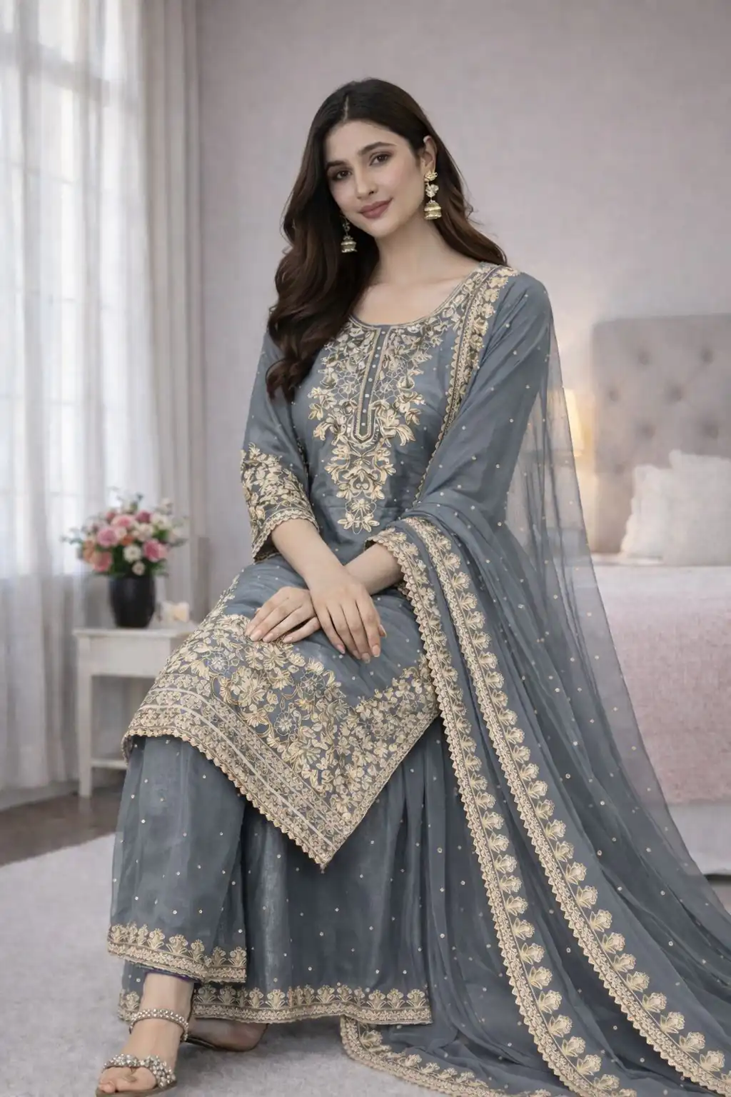 SSR 535 Grey Color in Organza Silk Embroidery Work Salwar Suit . Available at ₹2399 only. Delivery 4-6 Working Days. Shop now. | Jump Suits, Straight Suits, Tops & Bottoms, Track Suits, Trendy Wear, Casual Suits, Creative suits, Designer Suits, Palazzo Suits, Party Wear Suits, Patiala Suits, Salwar suit
