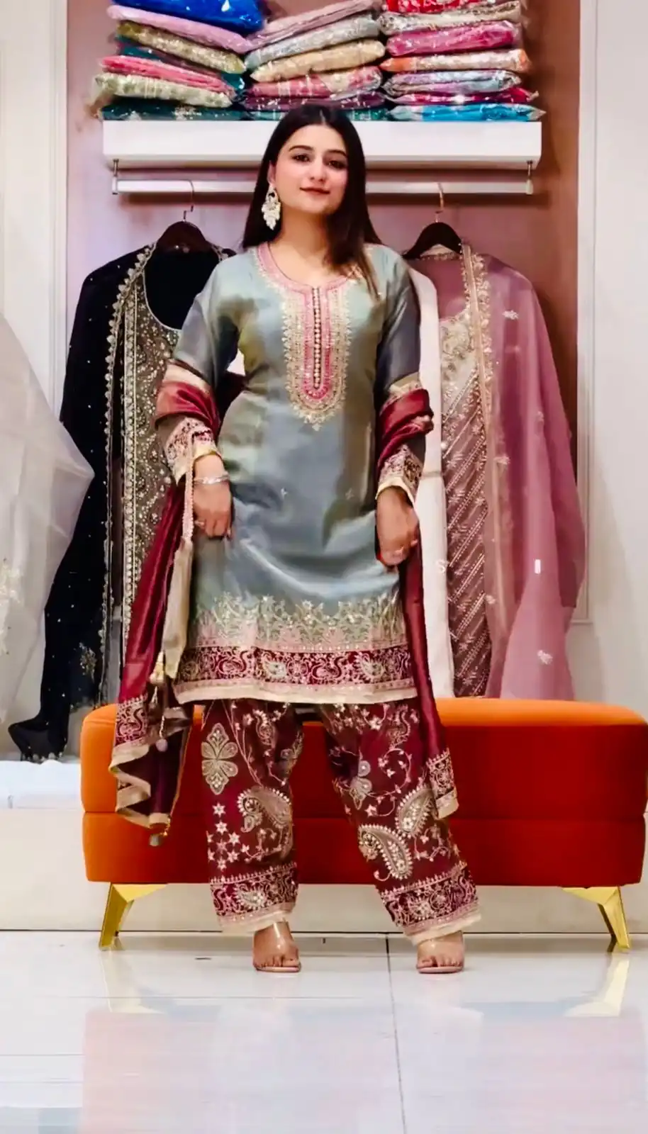 ST 238 Grey in Zimmy Silk. Embroidery Work Salwar Suit Wedding, Party, Festive, Events, Now at just ₹2149. Delivery 4-6 Working Days. Shop now. | Jump Suits, Straight Suits, Casual Suits, Creative suits, Designer Suits, Palazzo Suits, Party Wear Suits, Patiala Suits, Salwar suit