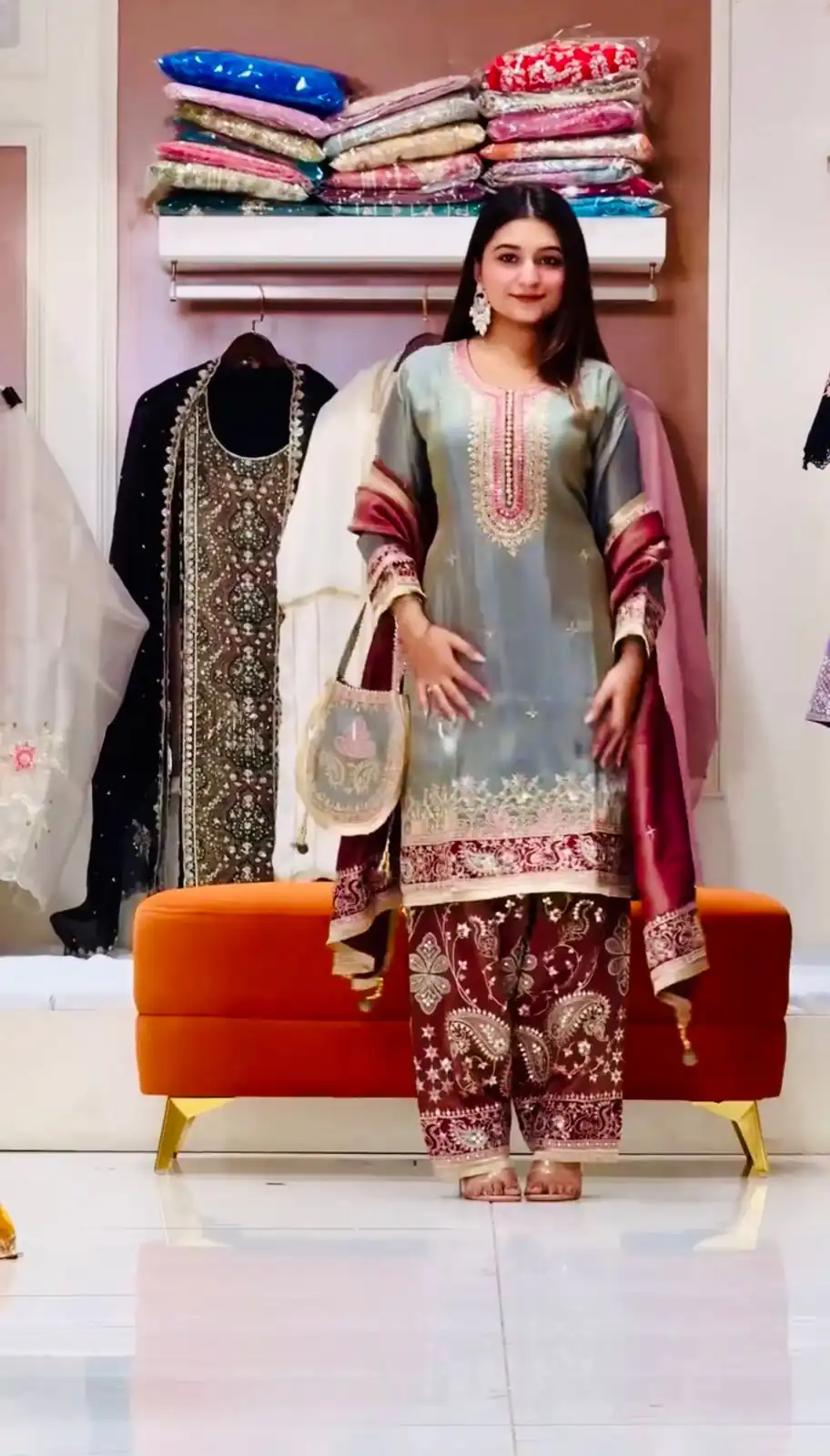 ST 238 Grey in Zimmy Silk. Embroidery Work Salwar Suit Wedding, Party, Festive, Events, Now at just ₹2149. Delivery 4-6 Working Days. Shop now. | Jump Suits, Straight Suits, Casual Suits, Creative suits, Designer Suits, Palazzo Suits, Party Wear Suits, Patiala Suits, Salwar suit