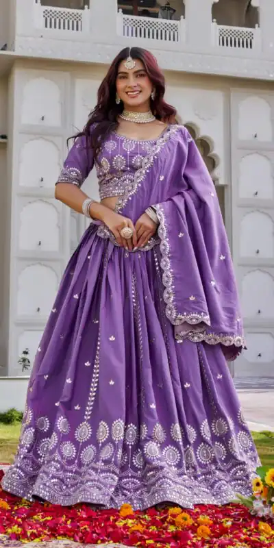 Ram 154 Lavender Color Crap Silk Lehenga Choli with Embroidery Work. Now at just ₹2549. Delivery 4-6 Working Days. Shop now. | Bollywood Lehenga, Creative Lehenga, Designer Lehenga, Embroidered Lehenga, Lehenga, Party Wear Lehenga