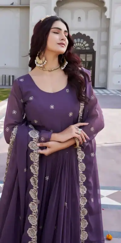 Ram 0153 Lavender in Fox Georgette. Embroidery Work Gown Wedding, Party, Festive, Events Get it for ₹2049. Delivery 4-6 Working Days. Shop now. | Bollywood Gowns, Creative Gowns, Designer Gowns, Embroidered Gowns, Gowns, Party Wear Gowns