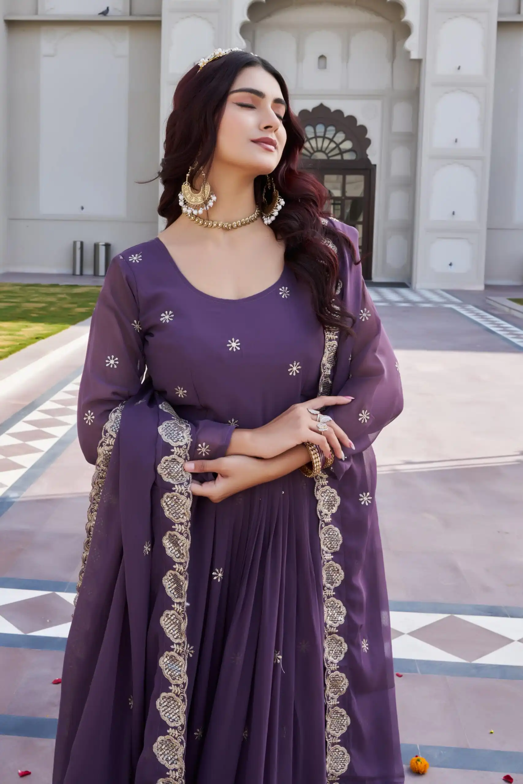 Ram 0153 Lavender in Fox Georgette. Embroidery Work Gown Wedding, Party, Festive, Events Get it for ₹2049. Delivery 4-6 Working Days. Shop now. | Bollywood Gowns, Creative Gowns, Designer Gowns, Embroidered Gowns, Gowns, Party Wear Gowns