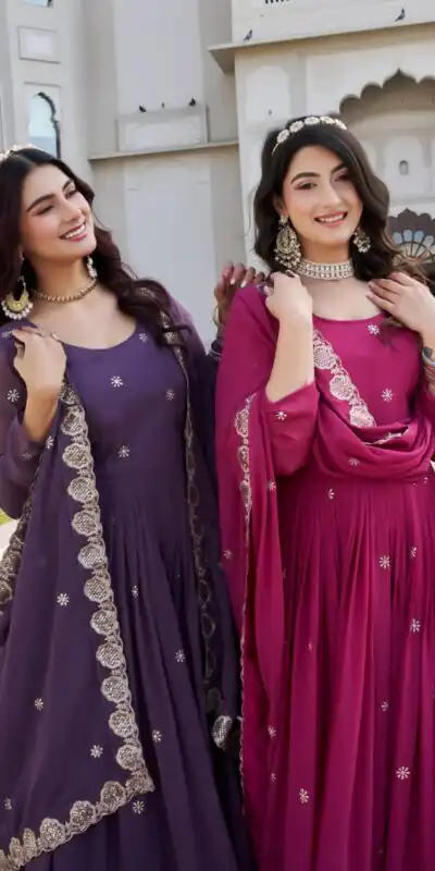 Ram 0153 Lavender in Fox Georgette. Embroidery Work Gown Wedding, Party, Festive, Events Get it for ₹2049. Delivery 4-6 Working Days. Shop now. | Bollywood Gowns, Creative Gowns, Designer Gowns, Embroidered Gowns, Gowns, Party Wear Gowns