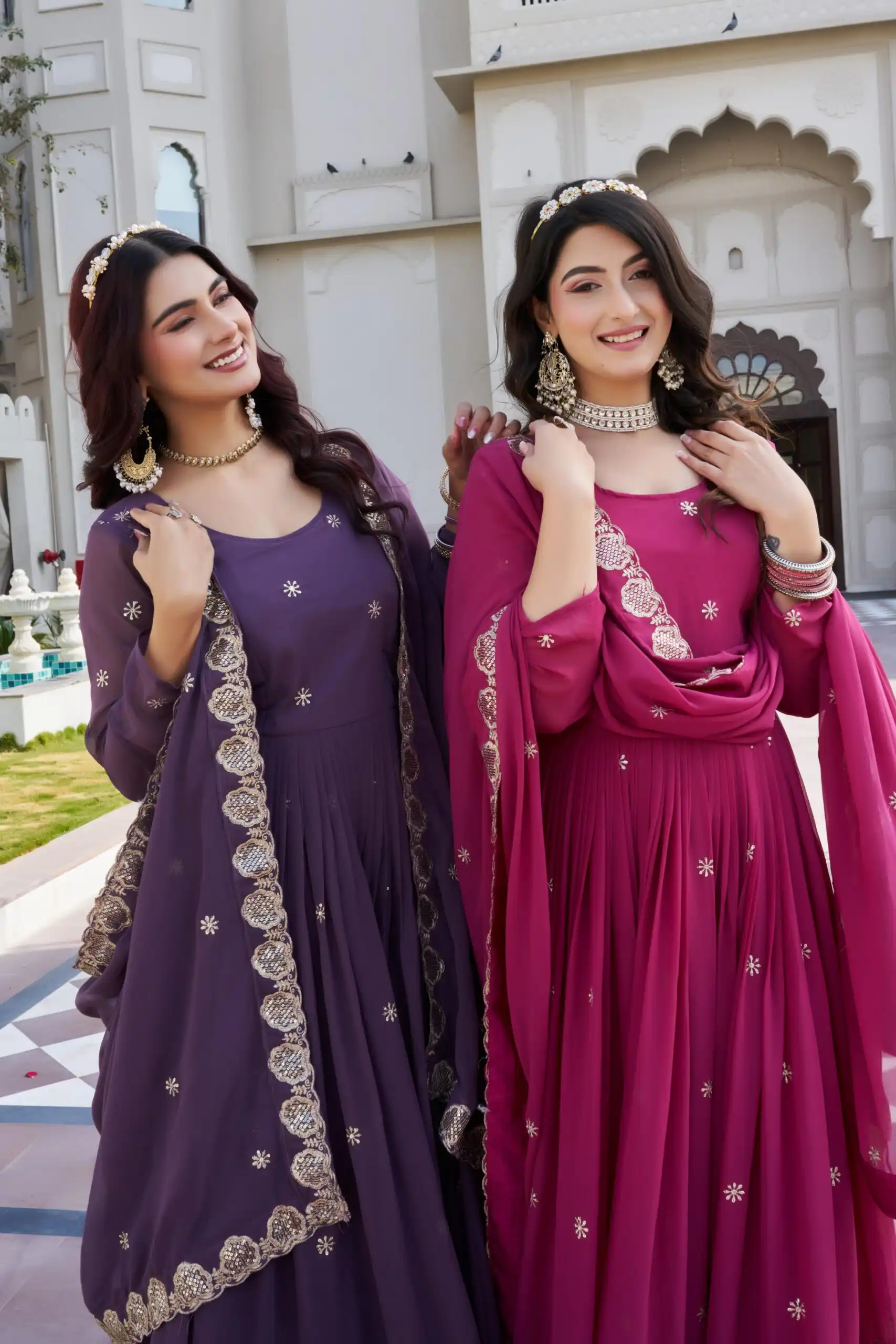 Ram 0153 Lavender in Fox Georgette. Embroidery Work Gown Wedding, Party, Festive, Events Get it for ₹2049. Delivery 4-6 Working Days. Shop now. | Bollywood Gowns, Creative Gowns, Designer Gowns, Embroidered Gowns, Gowns, Party Wear Gowns