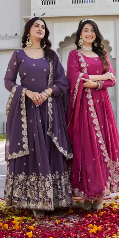 Ram 0153 Lavender in Fox Georgette. Embroidery Work Gown Wedding, Party, Festive, Events Get it for ₹2049. Delivery 4-6 Working Days. Shop now. | Bollywood Gowns, Creative Gowns, Designer Gowns, Embroidered Gowns, Gowns, Party Wear Gowns