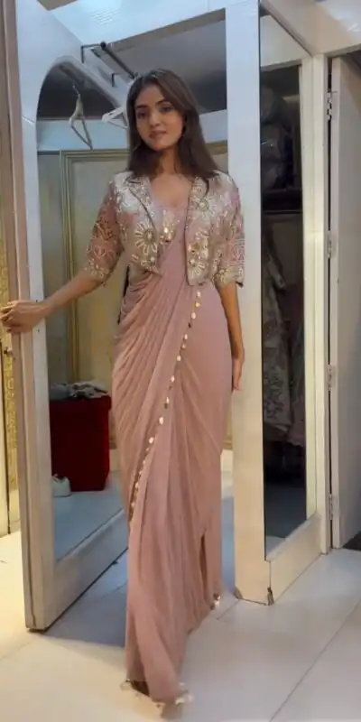 BB 59 Light Peach Crep Silk Saree. Perfect for Wedding, Party, Pongal, Reception, Housewarming – Introductory Price ₹2399. Delivery 4-6 Working | Bollywood Sarees, Creative Sarees, Designer Sarees, Embroidered Sarees, Ethnic Saree, Modern Digital sarees, Party Wear Sarees, Sarees