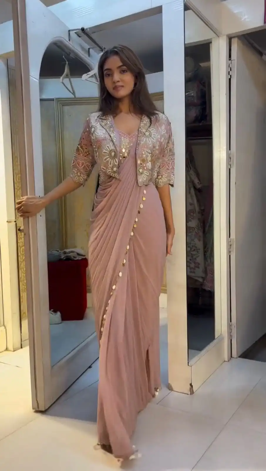 BB 59 Light Peach Crep Silk Saree. Perfect for Wedding, Party, Pongal, Reception, Housewarming – Introductory Price ₹2399. Delivery 4-6 Working | Bollywood Sarees, Creative Sarees, Designer Sarees, Embroidered Sarees, Ethnic Saree, Modern Digital sarees, Party Wear Sarees, Sarees