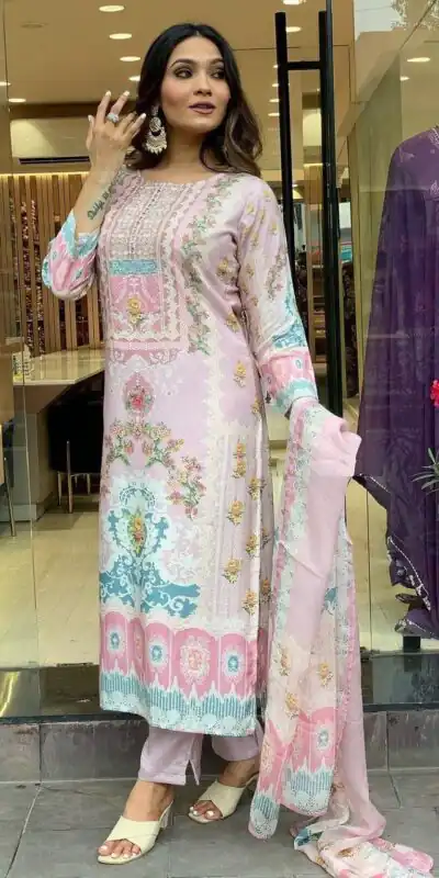 DC G22 Light Pink in Maslin Digital Print Salwar Suit . Wedding, Party, Festive, Events, Introductory Price ₹1749. Delivery 4-6 Working Days. Shop now. | Jump Suits, Straight Suits, Casual Suits, Creative suits, Designer Suits, Palazzo Suits, Party Wear Suits, Patiala Suits, Salwar suit