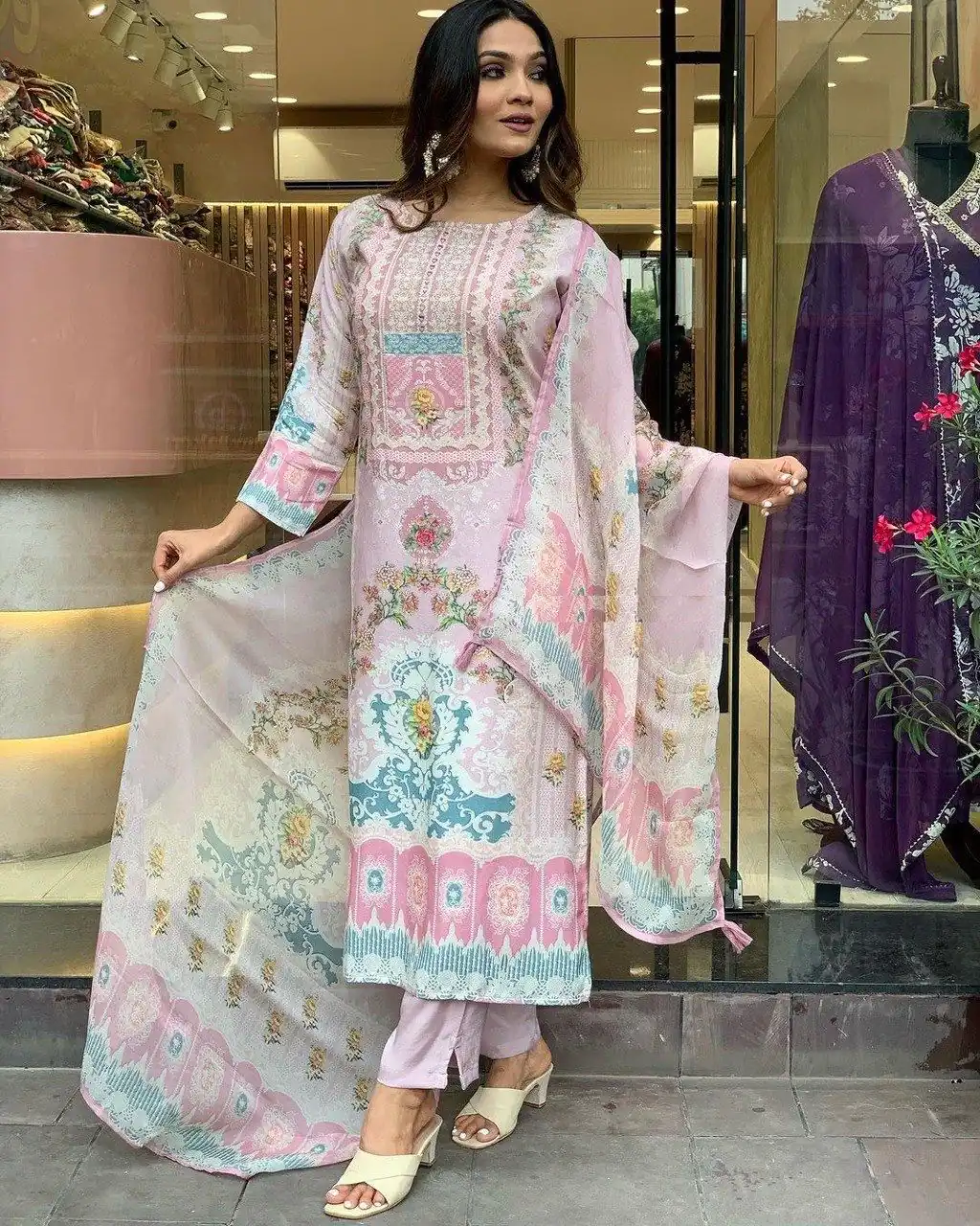 DC G22 Light Pink in Maslin Digital Print Salwar Suit . Wedding, Party, Festive, Events, Introductory Price ₹1749. Delivery 4-6 Working Days. Shop now. | Jump Suits, Straight Suits, Casual Suits, Creative suits, Designer Suits, Palazzo Suits, Party Wear Suits, Patiala Suits, Salwar suit