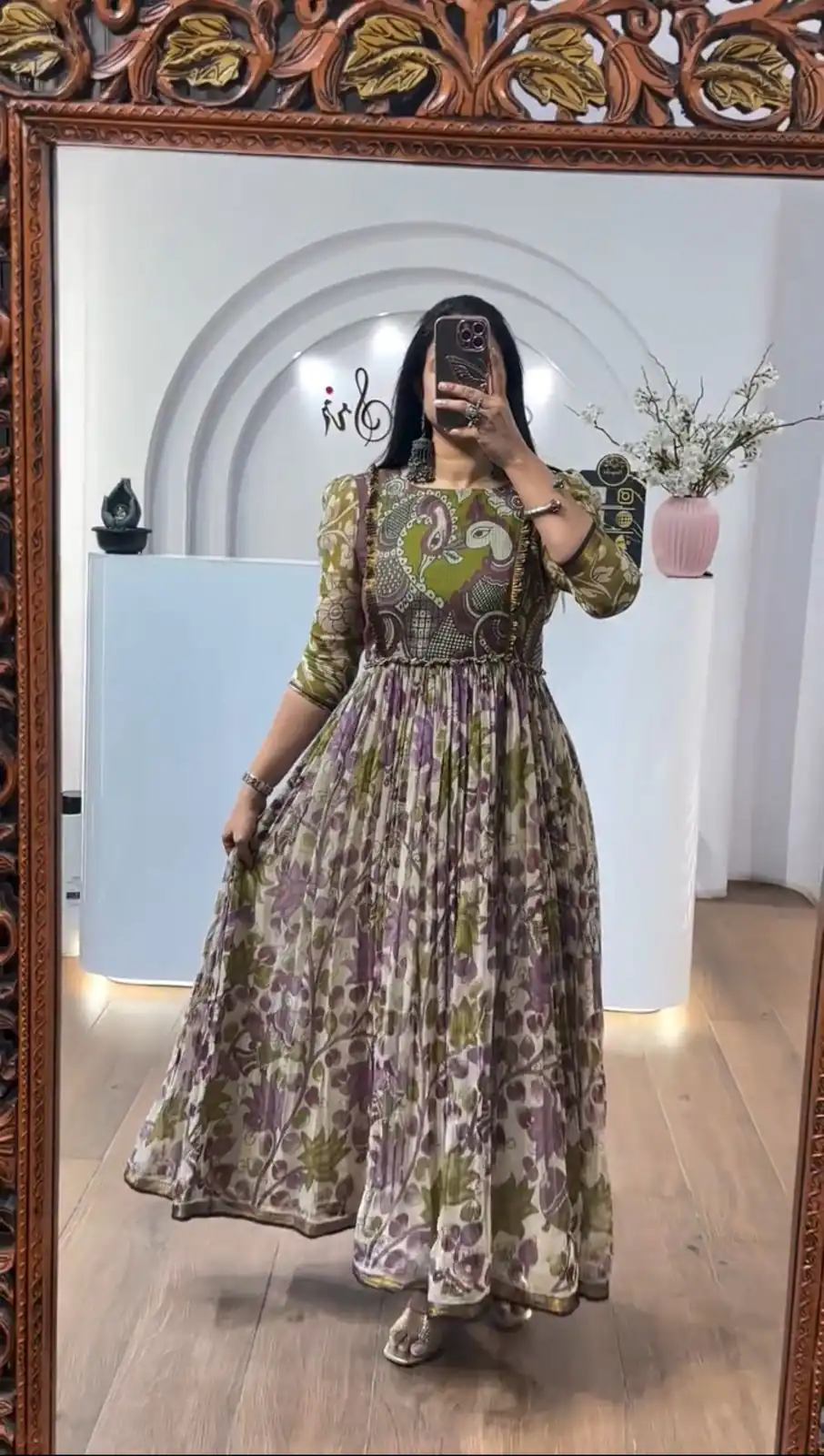 PC 540 Mahendi Color Cota checks Gown with Kalamkari Print. Wedding, Party, Festive Introductory Price ₹1849. Delivery 4-6 Working Days. Shop now. | Bollywood Gowns, Creative Gowns, Designer Gowns, Embroidered Gowns, Gowns, Party Wear Gowns