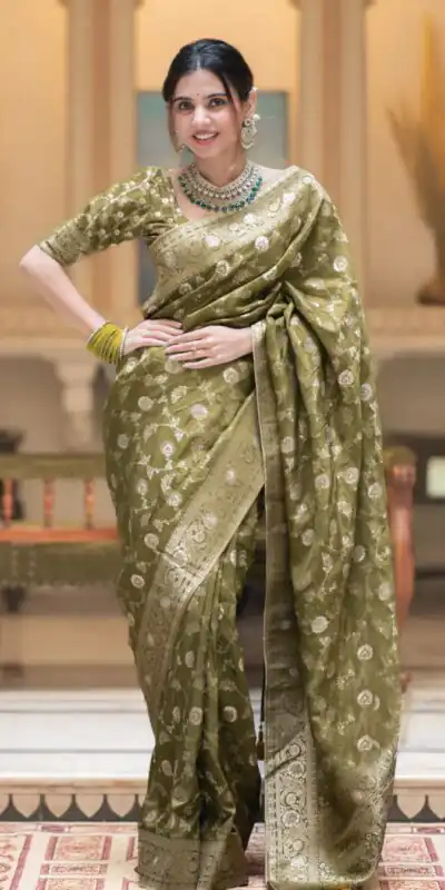 KPR 208 Mahendi in Color Soft Lichi Silk Designer Work Saree . Available at ₹1399 only. Delivery 4-6 Working Days. Shop now. | Bollywood Sarees, Creative Sarees, Designer Sarees, Embroidered Sarees, Ethnic Saree, Modern Digital sarees, Party Wear Sarees, Sarees