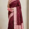 MB 3325 Maroon in Color Banarasi Silk Zari Work & Lace Work Saree . Now at just ₹1949. Delivery 4-6 Working Days. Shop now. | Bollywood Sarees, Creative Sarees, Designer Sarees, Embroidered Sarees, Ethnic Saree, Modern Digital sarees, Party Wear Sarees, Sarees