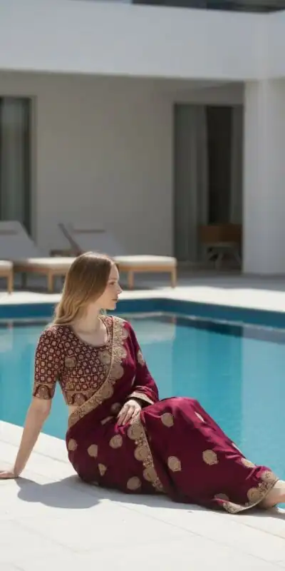 BT 442 Maroon in Fandy Satin Silk. Embroidery Work & Zari Work Saree Affordable Price ₹1999. Delivery 4-6 Working Days. Shop now. | Bollywood Sarees, Creative Sarees, Designer Sarees, Embroidered Sarees, Ethnic Saree, Modern Digital sarees, Party Wear Sarees, Sarees