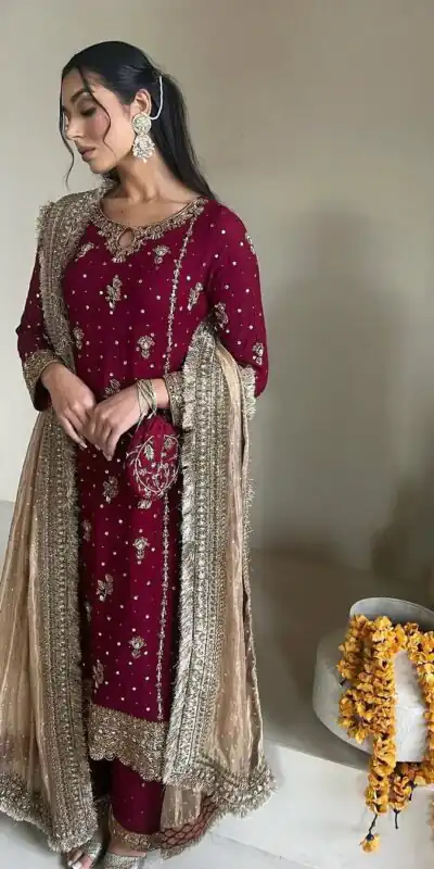 SR 1665 Maroon Color Faux Georgette Salwar Suit with Embroidery Work. Best Price ₹2049. Delivery 4-6 Working Days. Shop now. | Jump Suits, Straight Suits, Casual Suits, Creative suits, Designer Suits, Palazzo Suits, Party Wear Suits, Patiala Suits, Salwar suit