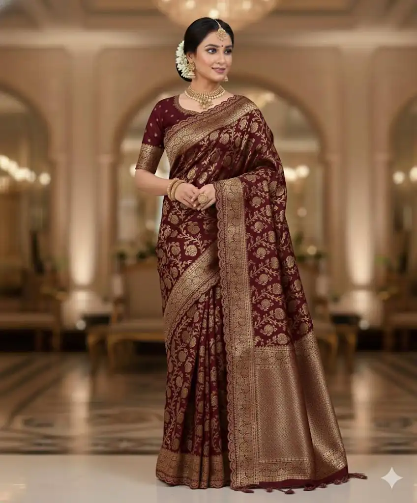 MS 451 Maroon Litchi Silk Saree with Embroidery Work & Lace Work. Available at ₹1399 only. Delivery 4-6 Working Days. Shop now. | Bollywood Sarees, Creative Sarees, Designer Sarees, Embroidered Sarees, Ethnic Saree, Modern Digital sarees, Party Wear Sarees, Sarees