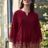 INLI Adaa 7.0 Maroon in Rayon Cut Work & Embroidery Work Kurti . Introductory Price ₹1349. Delivery 4-6 Working Days. Shop now. | Bollywood Kurti, Creative Kurtis, Designer Kurti, Kurti, Party Wear Kurti, Selfie Kurti