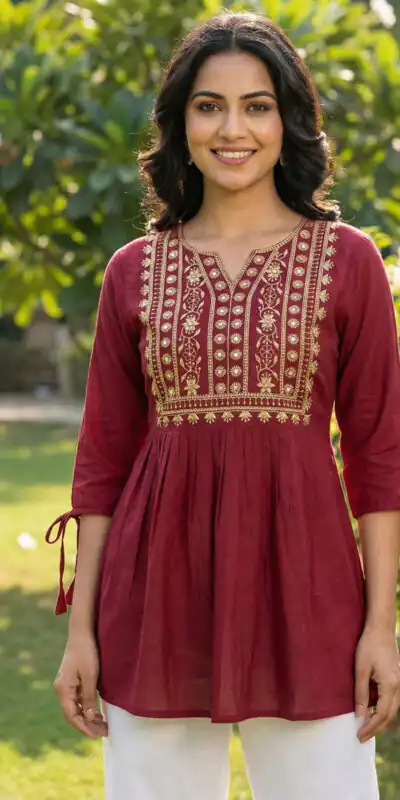 INLI Charmi vol 5 Maroon Rayon Thread Work Kurti . Wedding, Party, Festive, Events Affordable Price ₹1349. Delivery 4-6 Working Days. Shop now. | Bollywood Kurti, Creative Kurtis, Designer Kurti, Kurti, Party Wear Kurti, Selfie Kurti